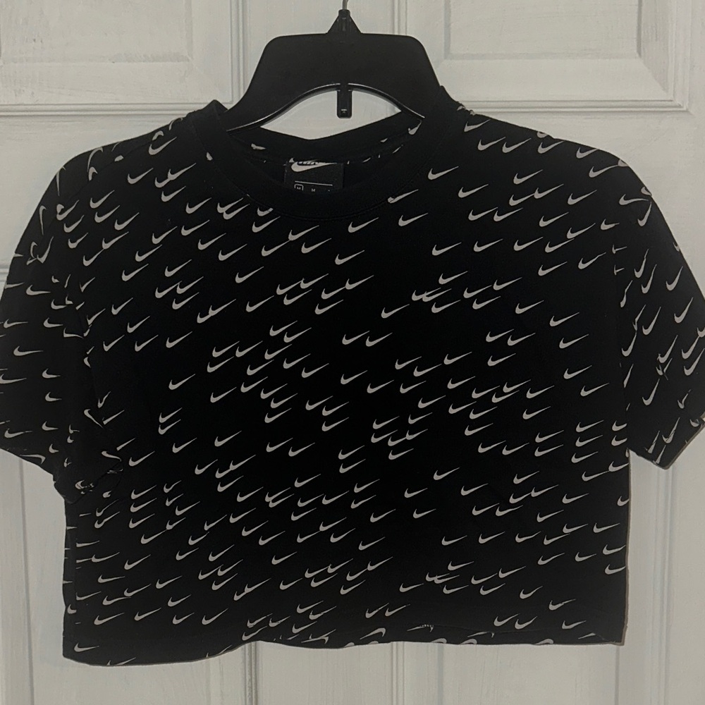 Nike Women's Black and White Swoosh Crop Top